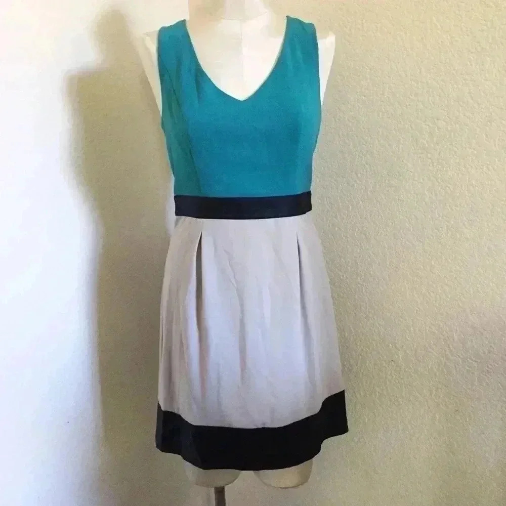 Kensie Color Block Vegan Leather Trim Dress
